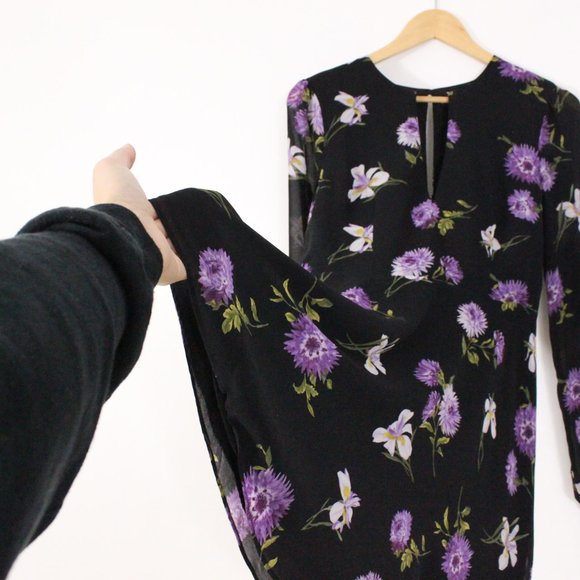 *Forever 21 Black & Purple Floral Print Regular Fit A Line Dress - Picture 8 of 10